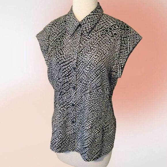 RAFAELLA Black White Button Front Blouse L NWOT - Picture 4 of 12